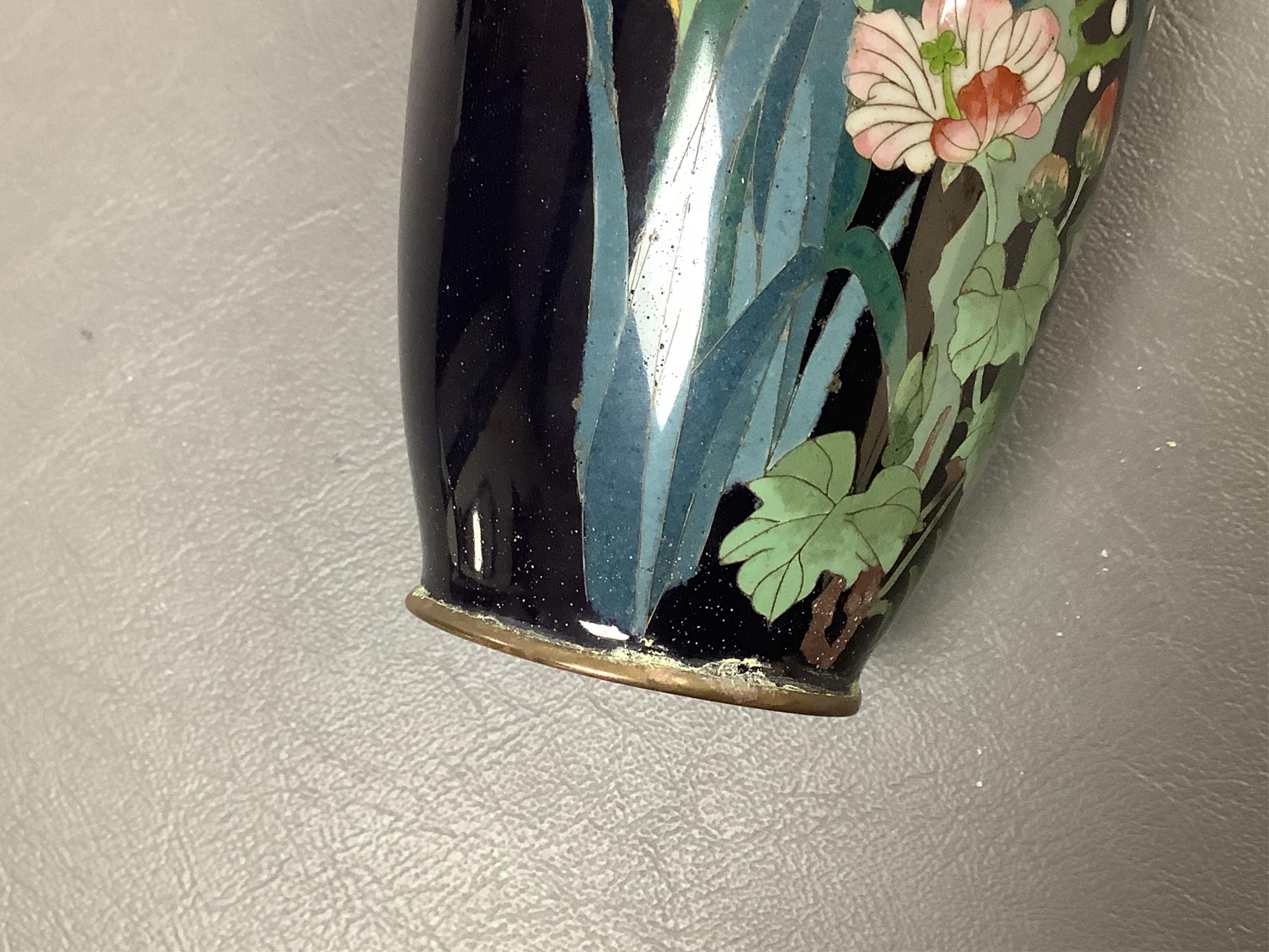 A pair of Japanese cloisonné enamel floral vases, early 20th century, 18cm high